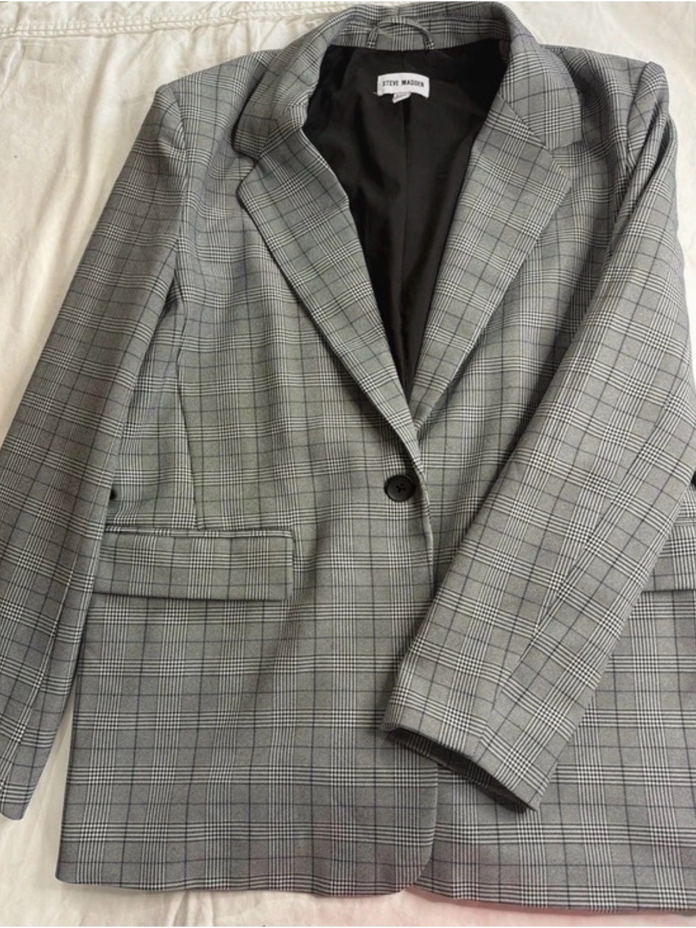 Steve Madden Gray Plaid Notch-Lapel Single-Button Blazer